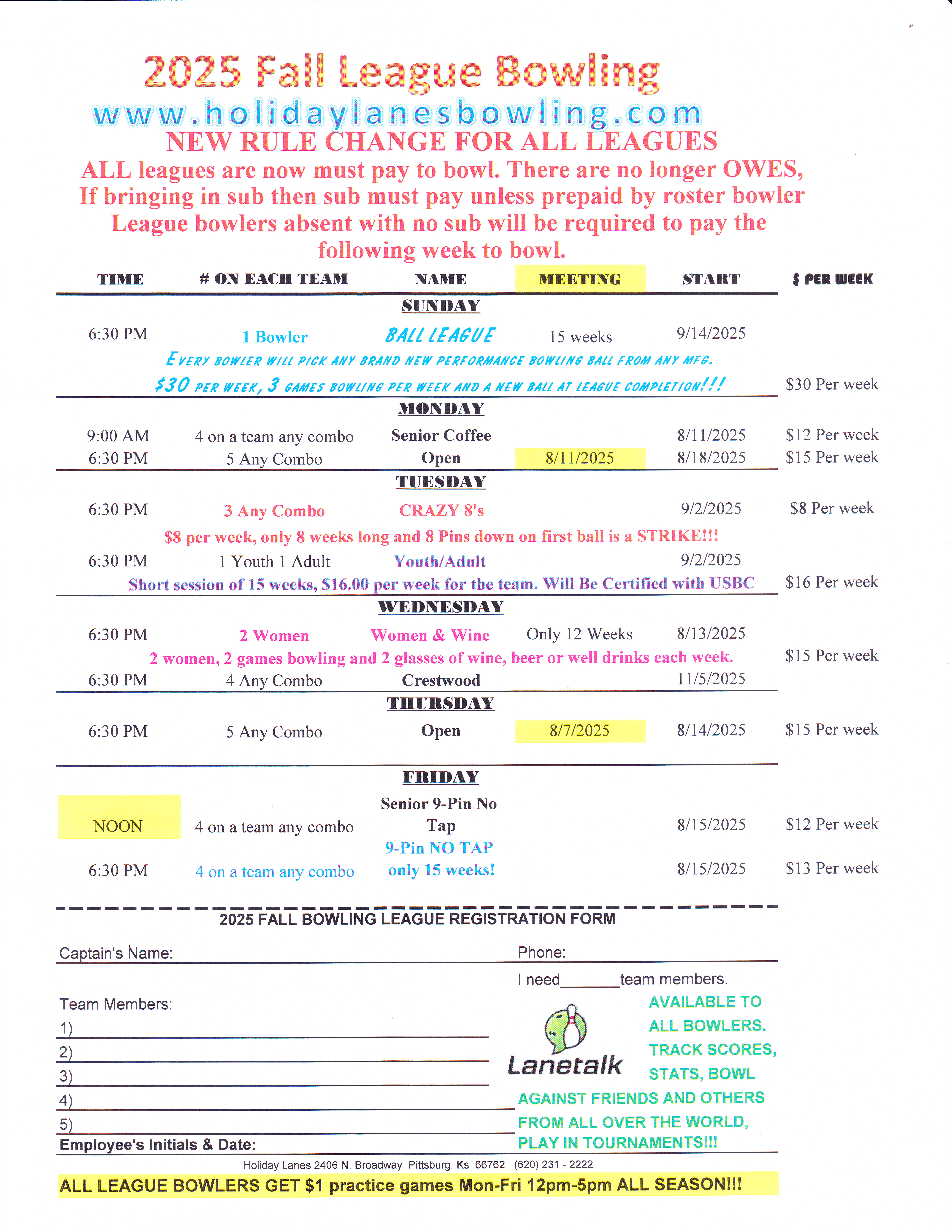 Fall Schedule